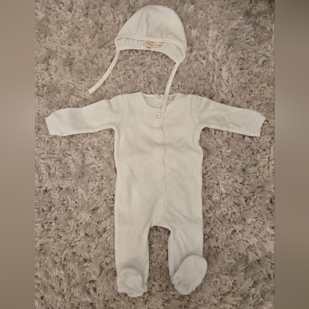 Fragile Baby Velour Romper Set – Size 6 Months – Ivory